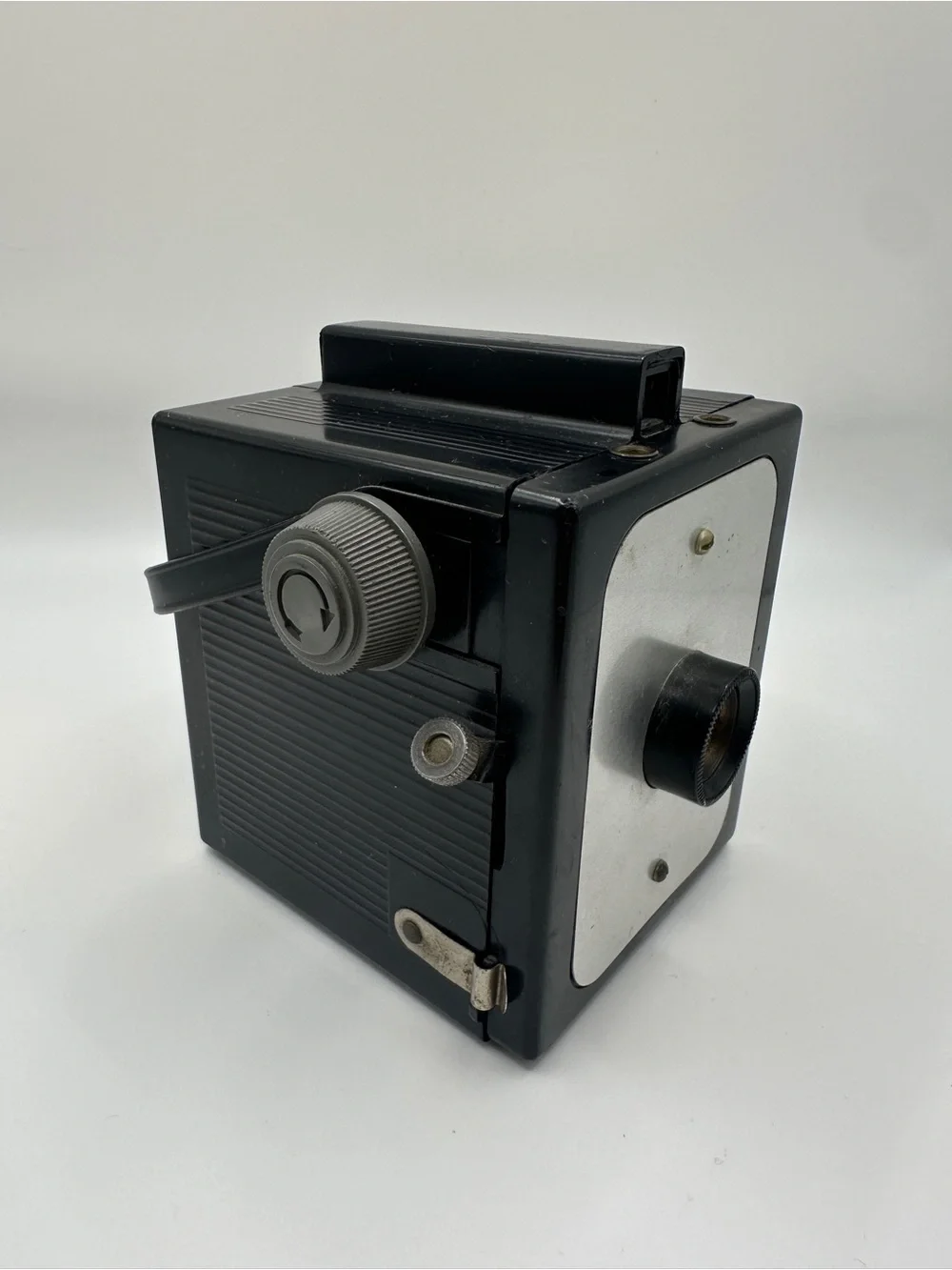Vintage Box Camera in Black and Silver